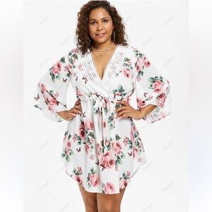 🎉Host Pick🎉 5X White & Pink Rose Butterfly Tie Dress
